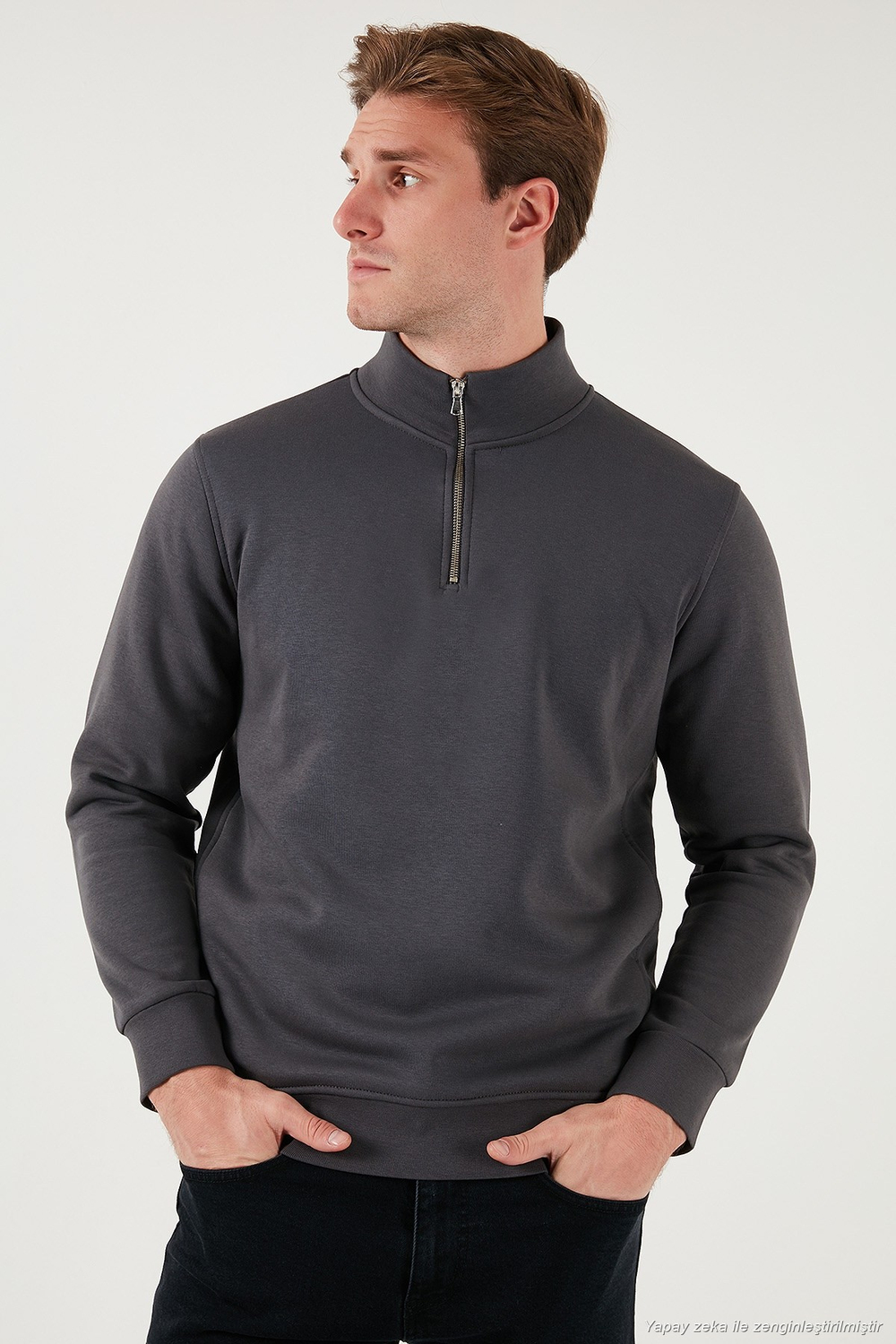 Pamuklu Regular Fit Dik Yaka Şardonlu 2li Paket Erkek Sweat 59052592S2 Koyu Lacivert-Antrasit