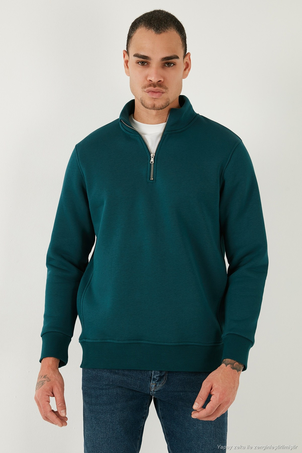 Pamuklu Regular Fit Dik Yaka Şardonlu 2li Paket Erkek Sweat 59052592S2 PETROL-SİYAH