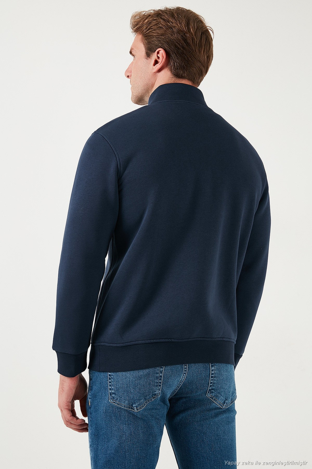 Pamuklu Regular Fit Dik Yaka Şardonlu 2li Paket Erkek Sweat 59052592S2 Ekru-Koyu Lacivert