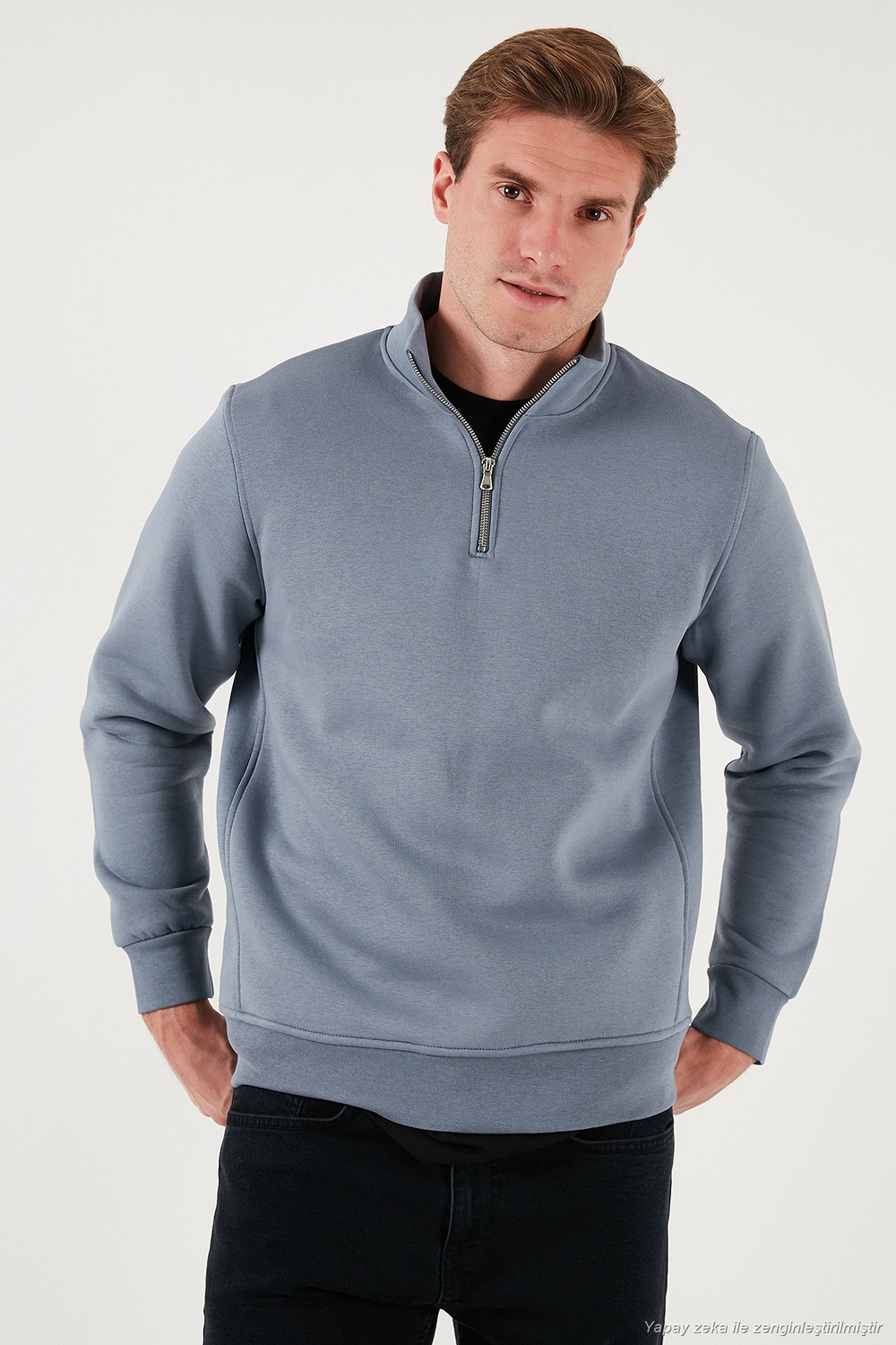 Pamuklu Regular Fit Dik Yaka Şardonlu 2li Paket Erkek Sweat 59052592S2 KOYU GRİ-KOYU GRİ