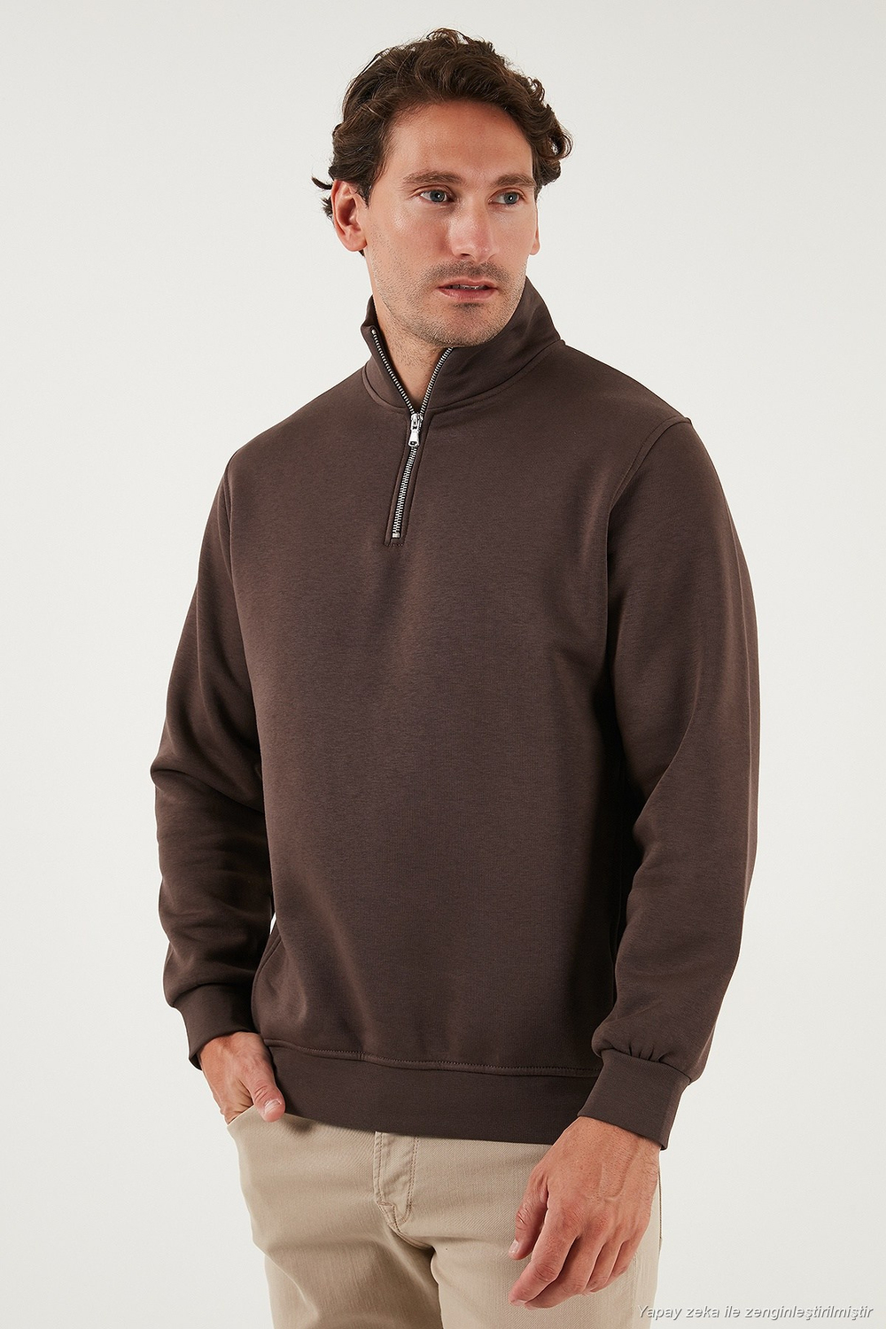Pamuklu Regular Fit Dik Yaka Şardonlu 2li Paket Erkek Sweat 59052592S2 Koyu Kahve-Koyu Kahve
