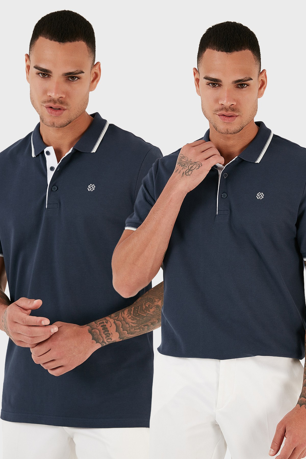 Pamuklu Regular Fit Düğmeli 2li Paket Erkek Polo Yaka T Shirt 5902118S2 LACİVERT-LACİVERT