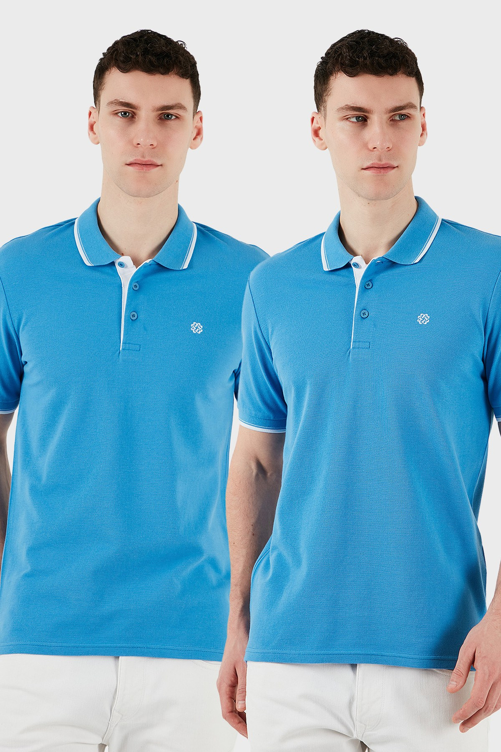 Pamuklu Regular Fit Düğmeli 2li Paket Erkek Polo Yaka T Shirt 5902118S2 Koyu Mavi-Koyu Mavi