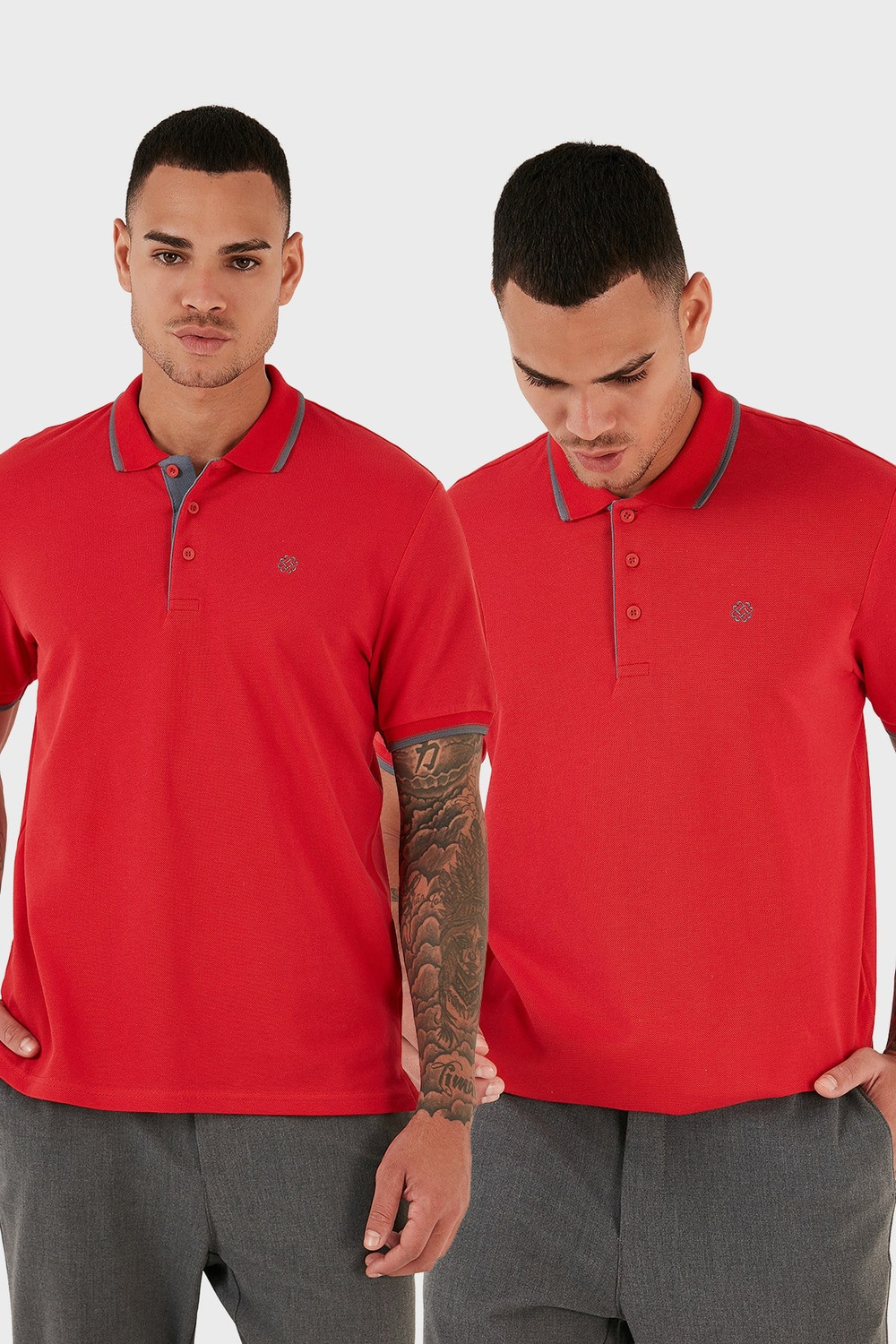 Pamuklu Regular Fit Düğmeli 2li Paket Erkek Polo Yaka T Shirt 5902118S2 Kırmızı-Kırmızı