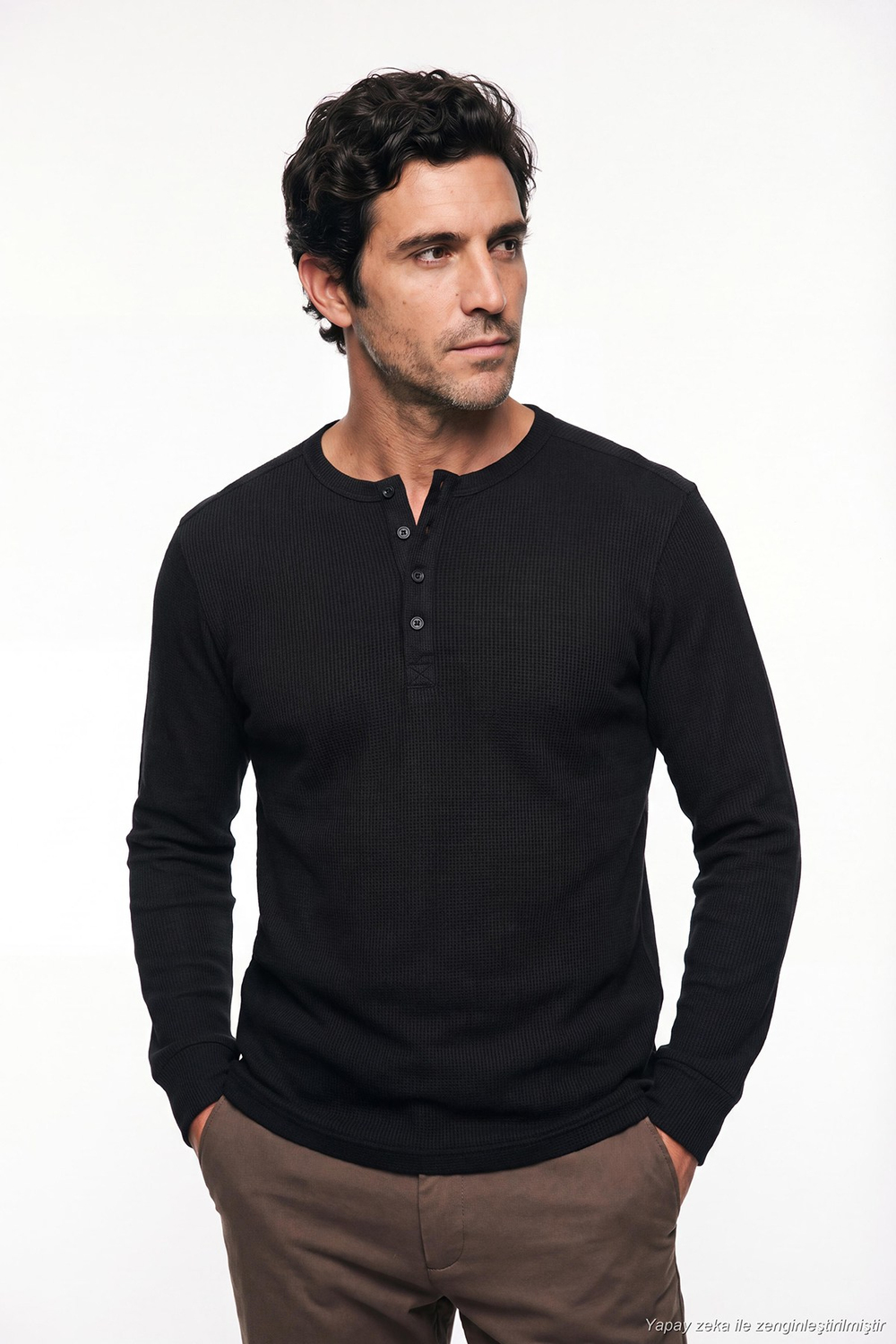 Pamuklu Regular Fit Düğmeli Bisiklet Yaka Erkek Sweat 5905852 SİYAH