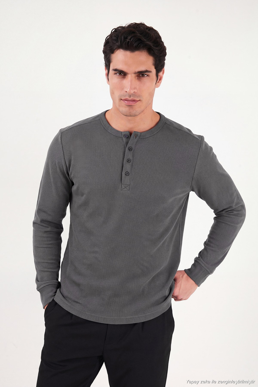Pamuklu Regular Fit Düğmeli Bisiklet Yaka Erkek Sweat 5905852 ANTRASİT