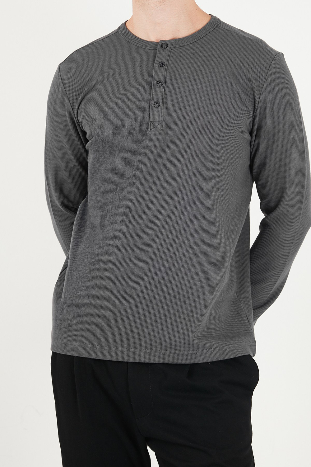 Pamuklu Regular Fit Düğmeli Bisiklet Yaka Erkek Sweat 5905852 ANTRASİT