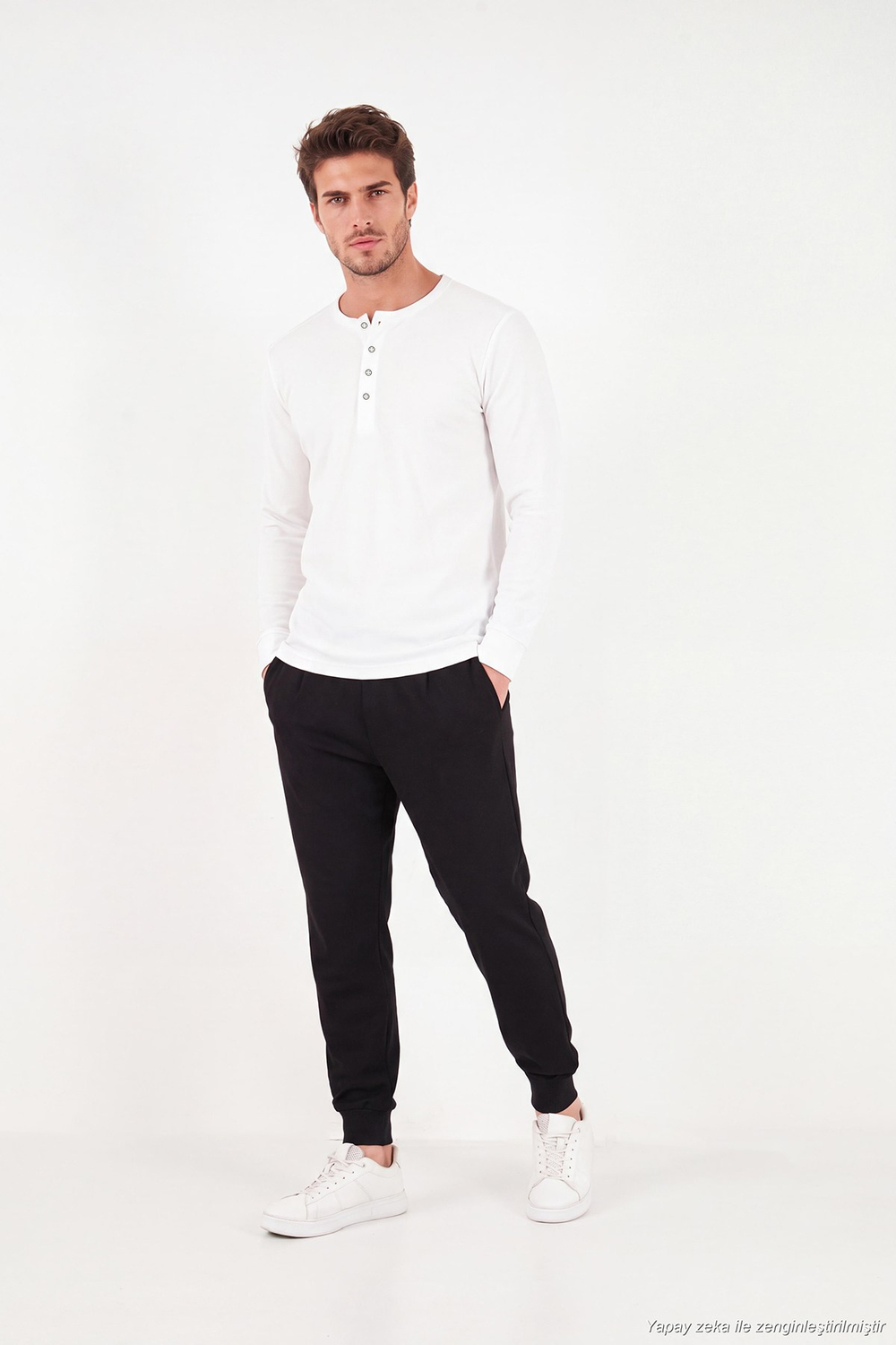 Pamuklu Regular Fit Düğmeli Bisiklet Yaka Erkek Sweat 5905852 EKRU