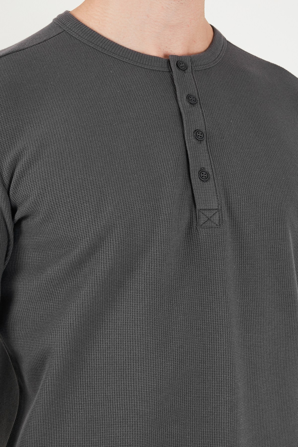 Pamuklu Regular Fit Düğmeli Bisiklet Yaka Erkek Sweat 5905852 ANTRASİT