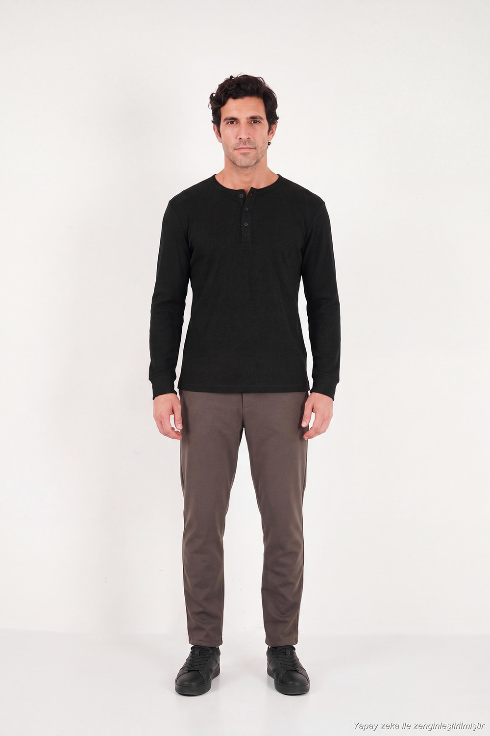 Pamuklu Regular Fit Düğmeli Bisiklet Yaka Erkek Sweat 5905852 SİYAH