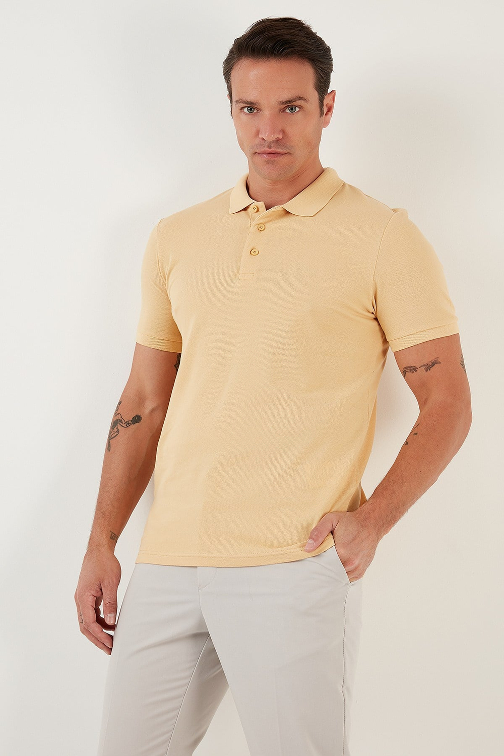 Pamuklu Regular Fit Düğmeli Erkek Polo Yaka T Shirt 5902127 SARI