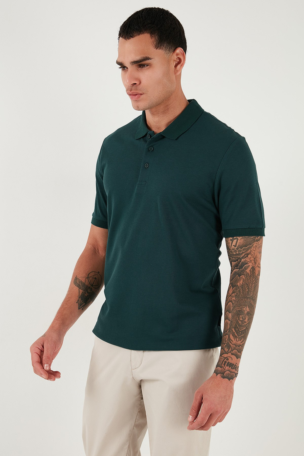 Pamuklu Regular Fit Düğmeli Erkek Polo Yaka T Shirt 5902127 YEŞİL