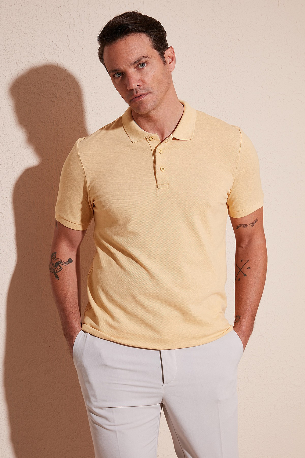 Pamuklu Regular Fit Düğmeli Erkek Polo Yaka T Shirt 5902127 SARI