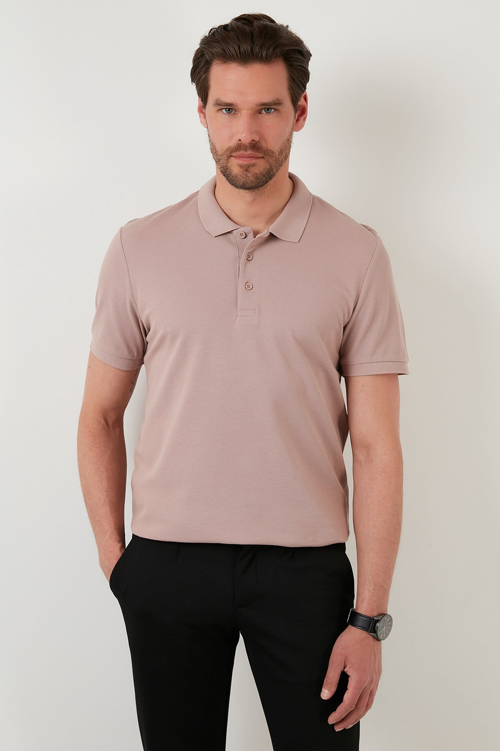Pamuklu Regular Fit Düğmeli Erkek Polo Yaka T Shirt 5902127 KOYU BEJ