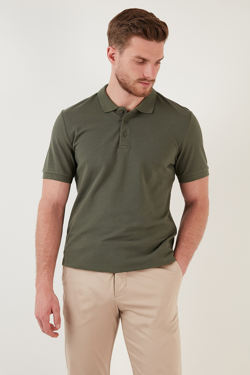 Pamuklu Regular Fit Düğmeli Erkek Polo Yaka T Shirt 5902127 HAKİ