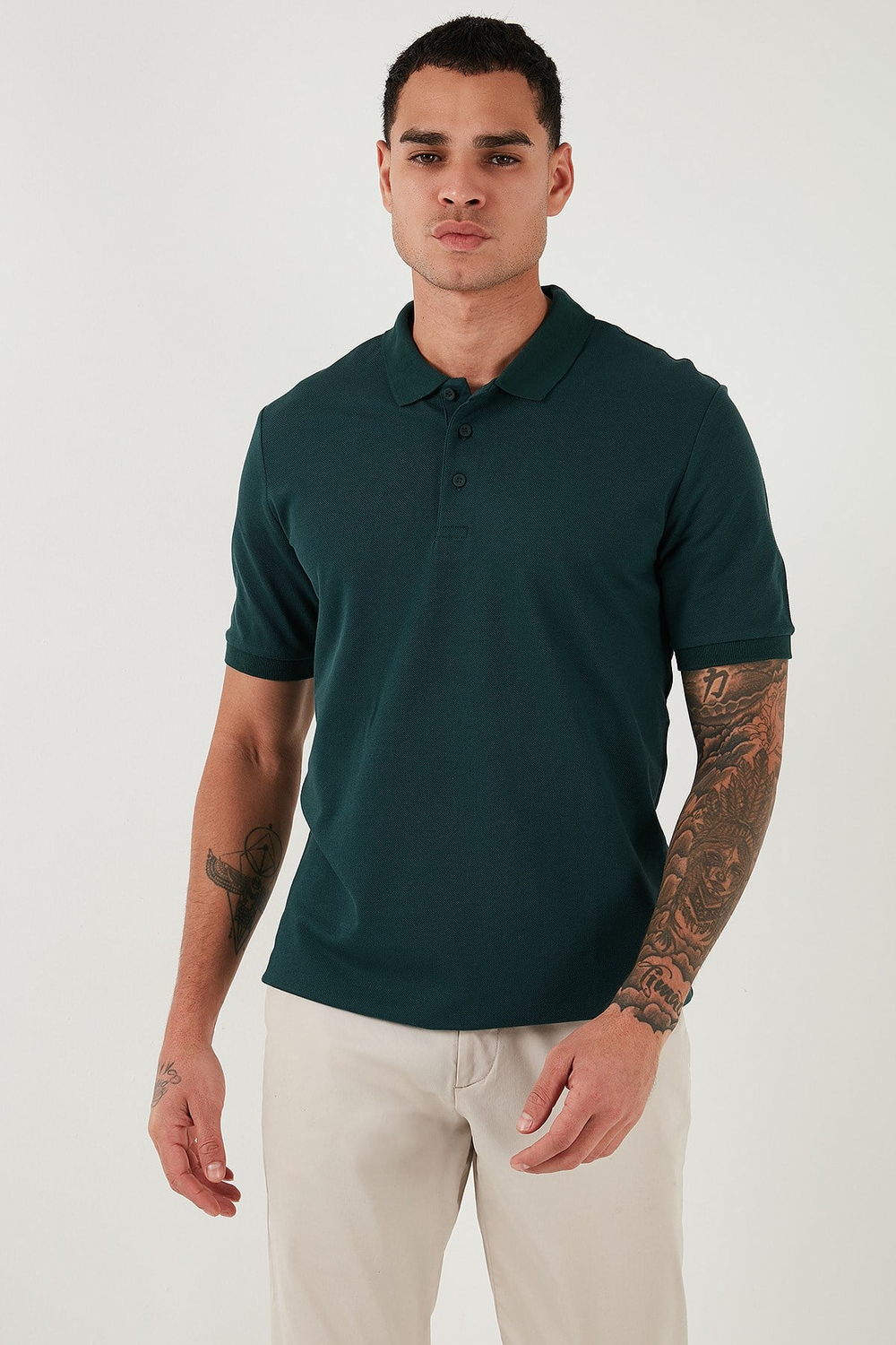 Pamuklu Regular Fit Düğmeli Erkek Polo Yaka T Shirt 5902127 YEŞİL