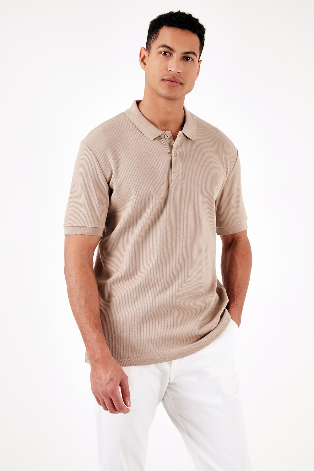 Pamuklu Regular Fit Düğmeli Erkek Polo Yaka T Shirt 5902281 VİZON