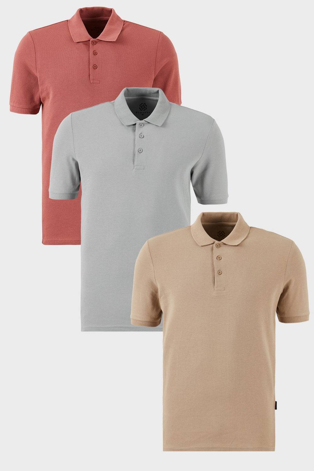 Pamuklu Regular Fit Düğmeli Polo Yaka 3lü Paket Erkek T Shirt 5902127S3 Gül-Vizon-Kül