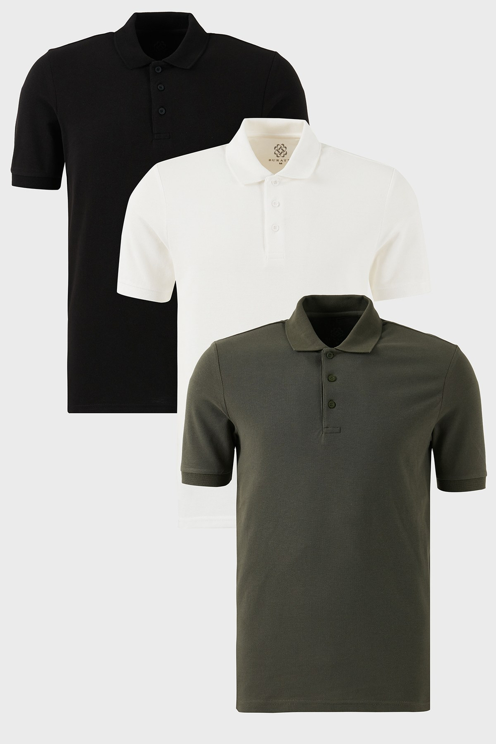 Pamuklu Regular Fit Düğmeli Polo Yaka 3lü Paket Erkek T Shirt 5902127S3 SİYAH-BEYAZ-HAKİ