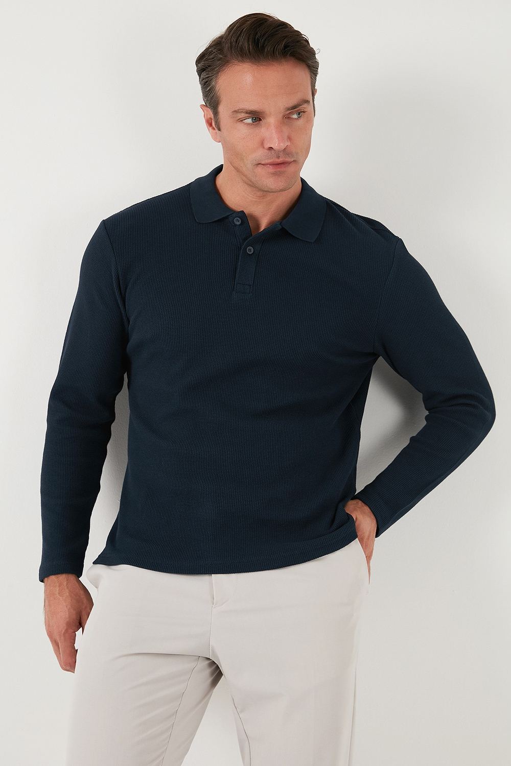 Pamuklu Regular Fit Düğmeli Polo Yaka Erkek Sweat 5905708 LACİVERT