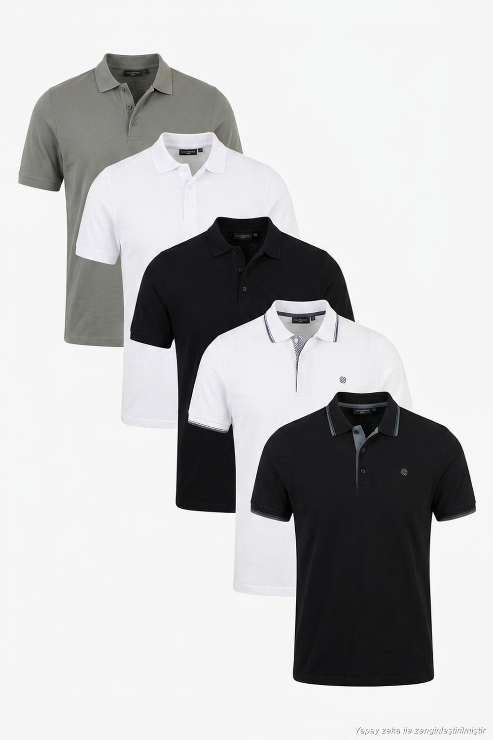 Pamuklu Regular Fit Düğmeli Polo Yaka 5li Paket Erkek T Shirt 590211827S5 Siyah-Beyaz-Siyah-Beyaz-Haki