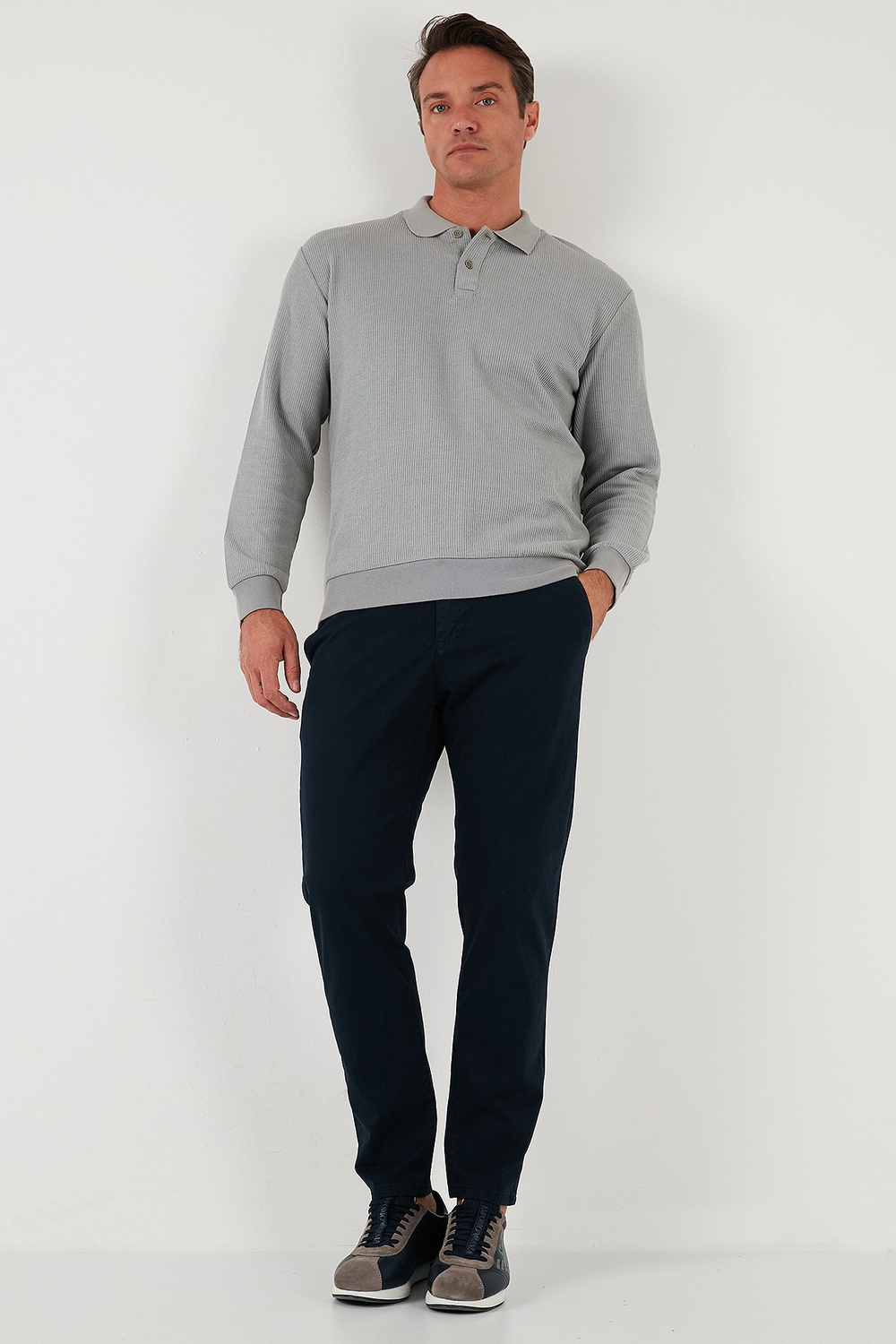 Pamuklu Regular Fit Düğmeli Polo Yaka Erkek Sweat 5905739 GRİ