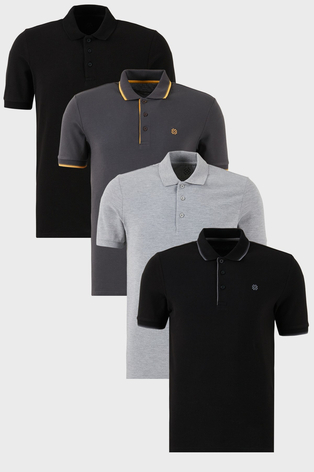 Pamuklu Regular Fit Düğmeli Polo Yaka 4lü Paket T Shirt Erkek Polo Yaka T Shirt 590211827S4 Siyah-Siyah-Antrasit-Gri Melanj