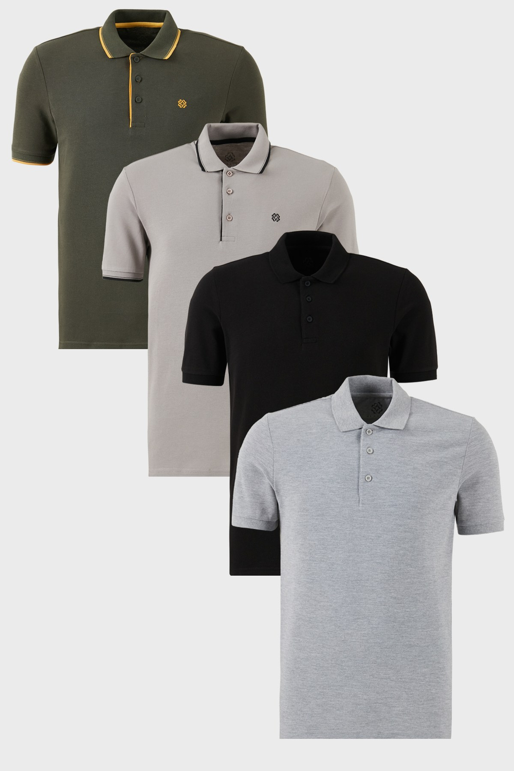 Pamuklu Regular Fit Düğmeli Polo Yaka 4lü Paket T Shirt Erkek Polo Yaka T Shirt 590211827S4 Siyah-Hakisarı-Taş-Gri Melanj