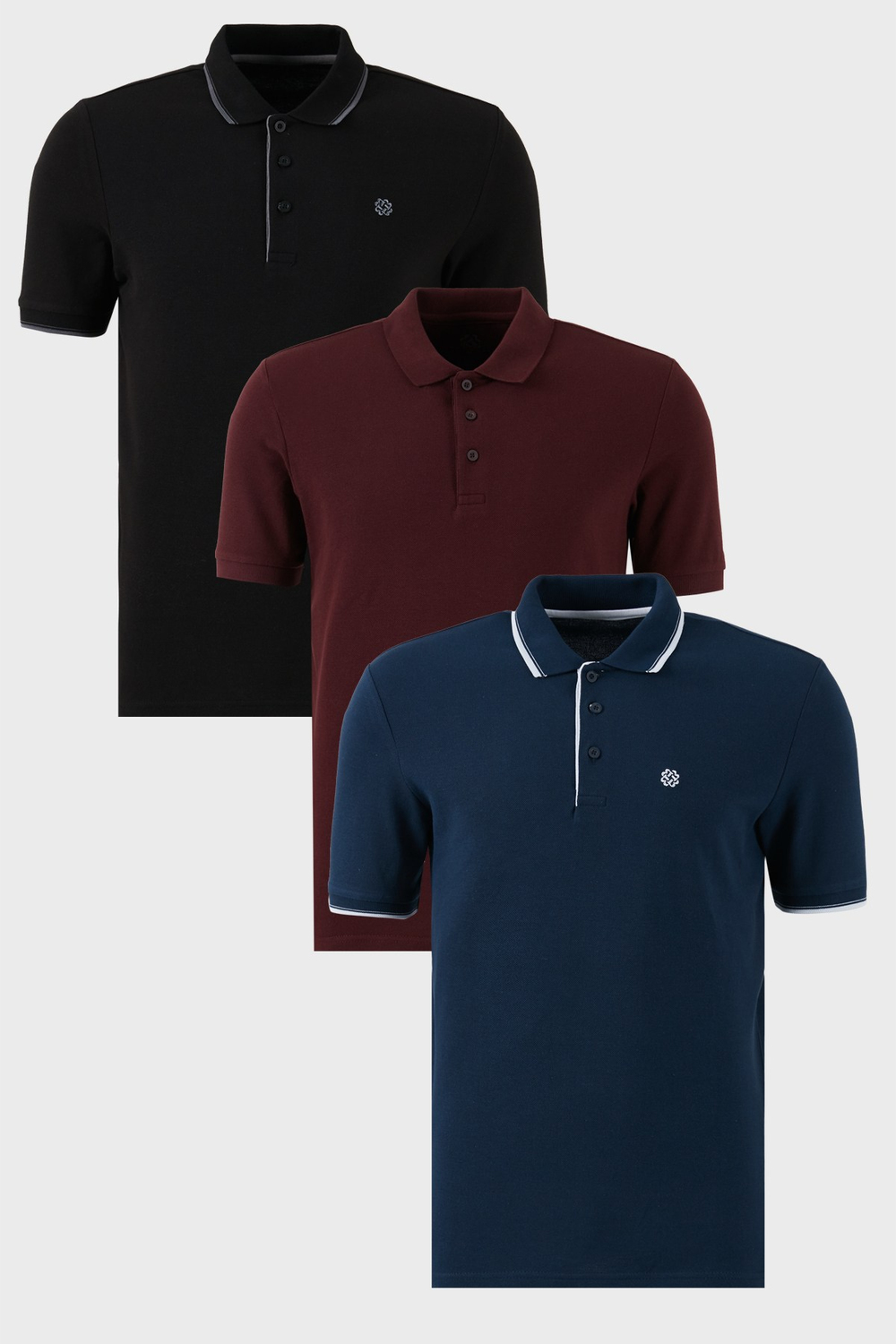 Pamuklu Regular Fit Düğmeli Polo Yaka 3lü Paket Erkek T Shirt 590211827S3 İndigo-Siyah-Vişne