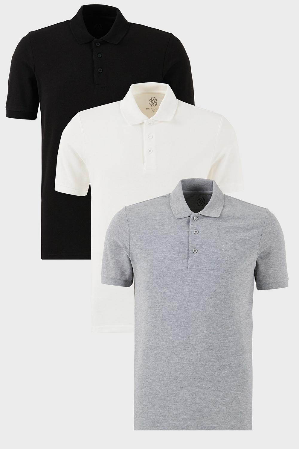 Pamuklu Regular Fit Düğmeli Polo Yaka 3lü Paket Erkek T Shirt 5902127S3 Siyah-Beyaz-Gri Melanj