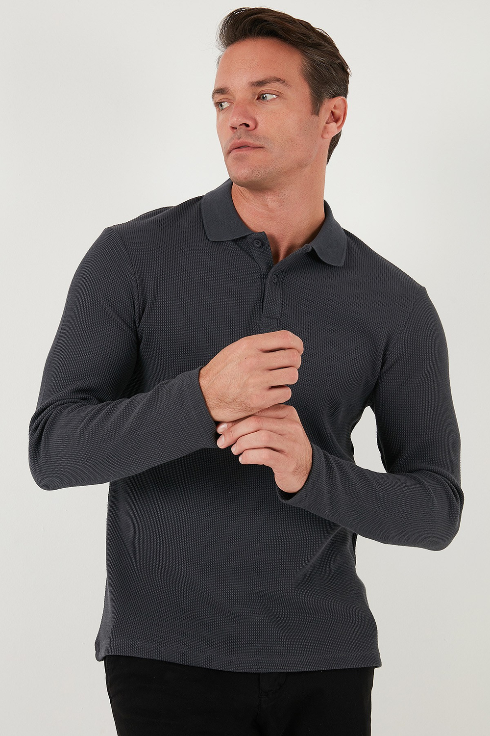 Pamuklu Regular Fit Düğmeli Polo Yaka Erkek Sweat 5905708 ANTRASİT