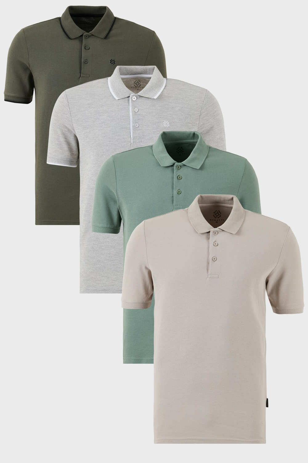 Pamuklu Regular Fit Düğmeli Polo Yaka 4lü Paket T Shirt Erkek Polo Yaka T Shirt 590211827S4 Kül-Elma Yeşili-Gri Melanj-Haki