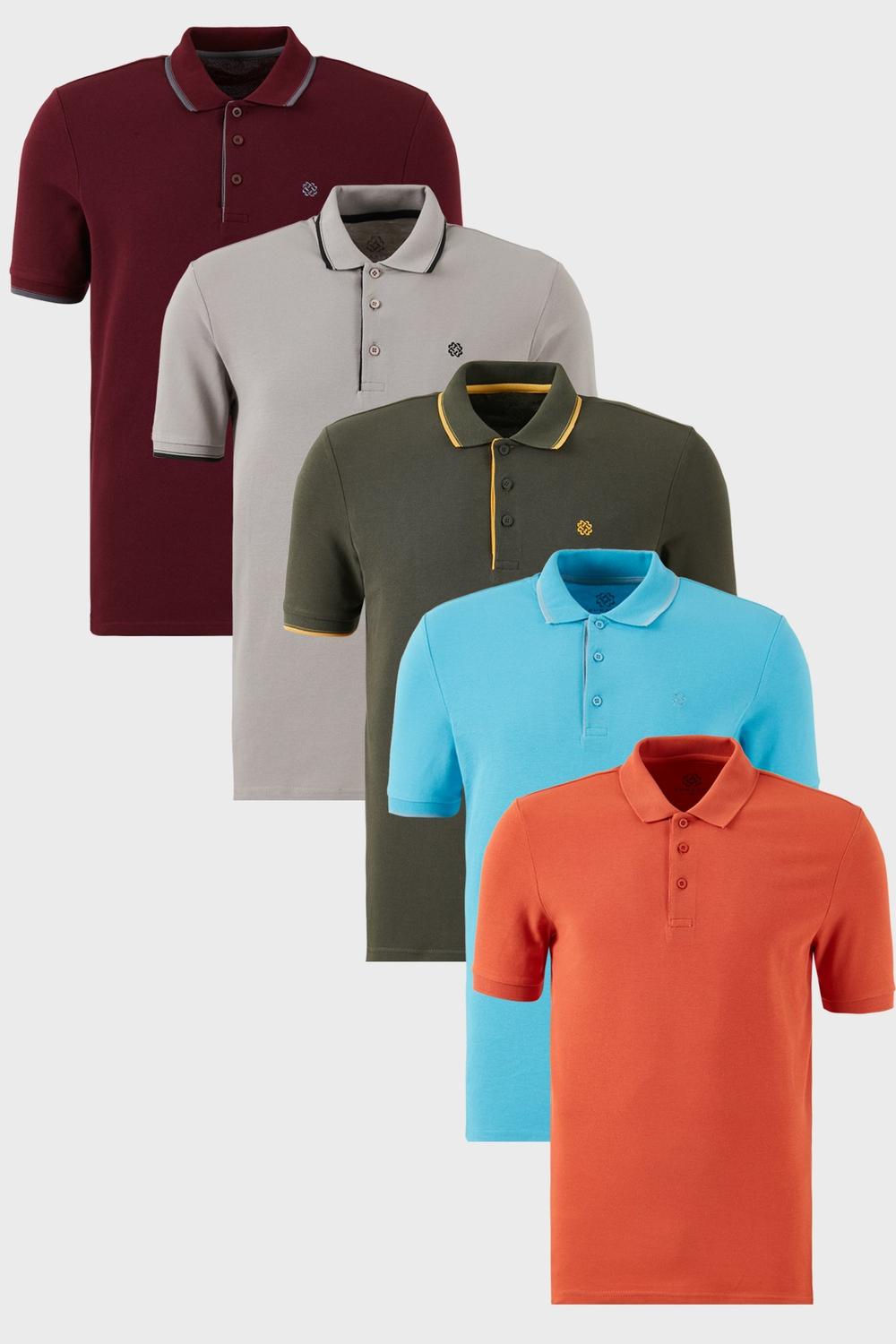 Pamuklu Regular Fit Düğmeli Polo Yaka 5li Paket Erkek T Shirt 590211827S5 Aquamavi-Hakisarı-Tarçın-Vişne-Taş