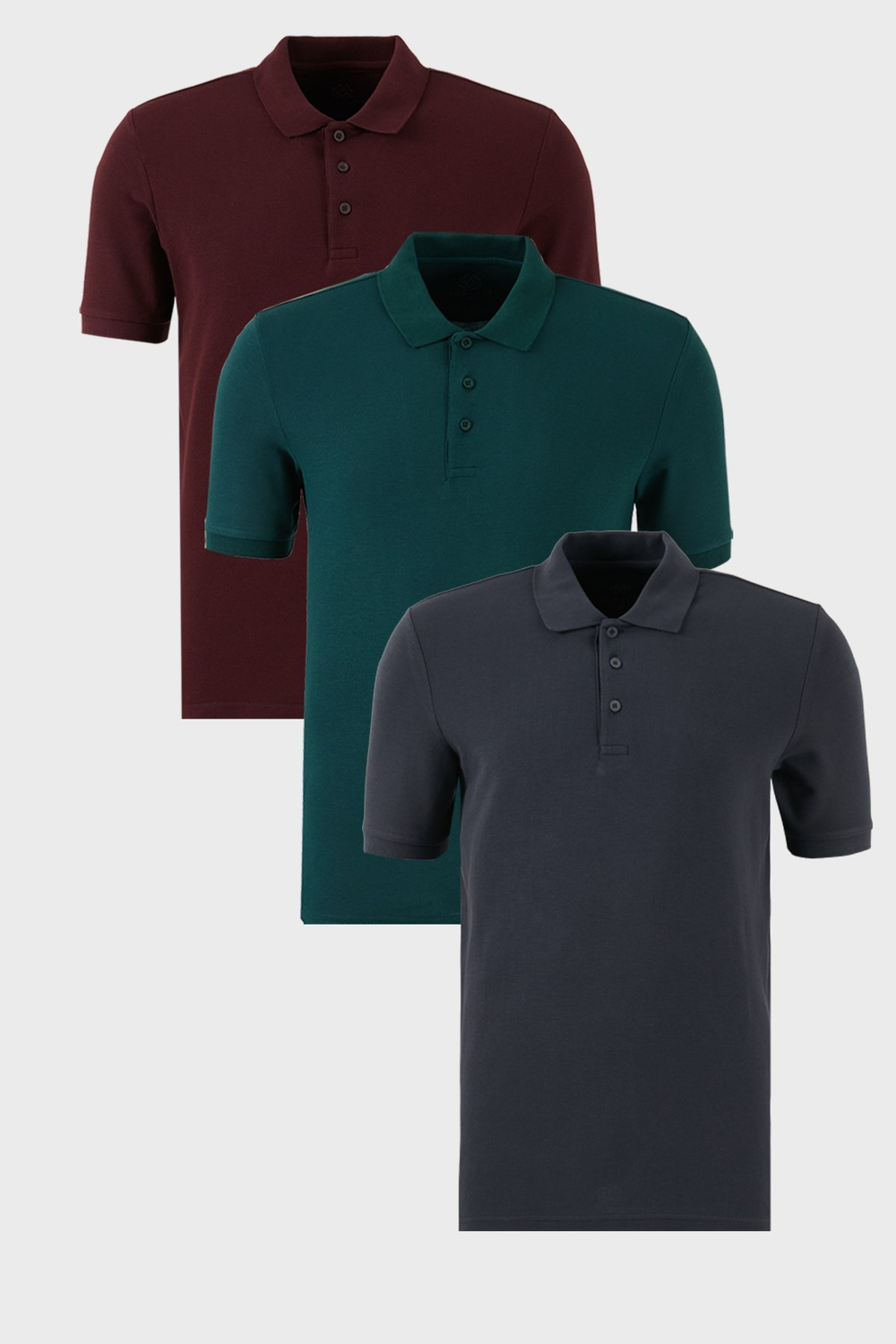 Pamuklu Regular Fit Düğmeli Polo Yaka 3lü Paket Erkek T Shirt 5902127S3 Vişne-Antrasit-Yeşil