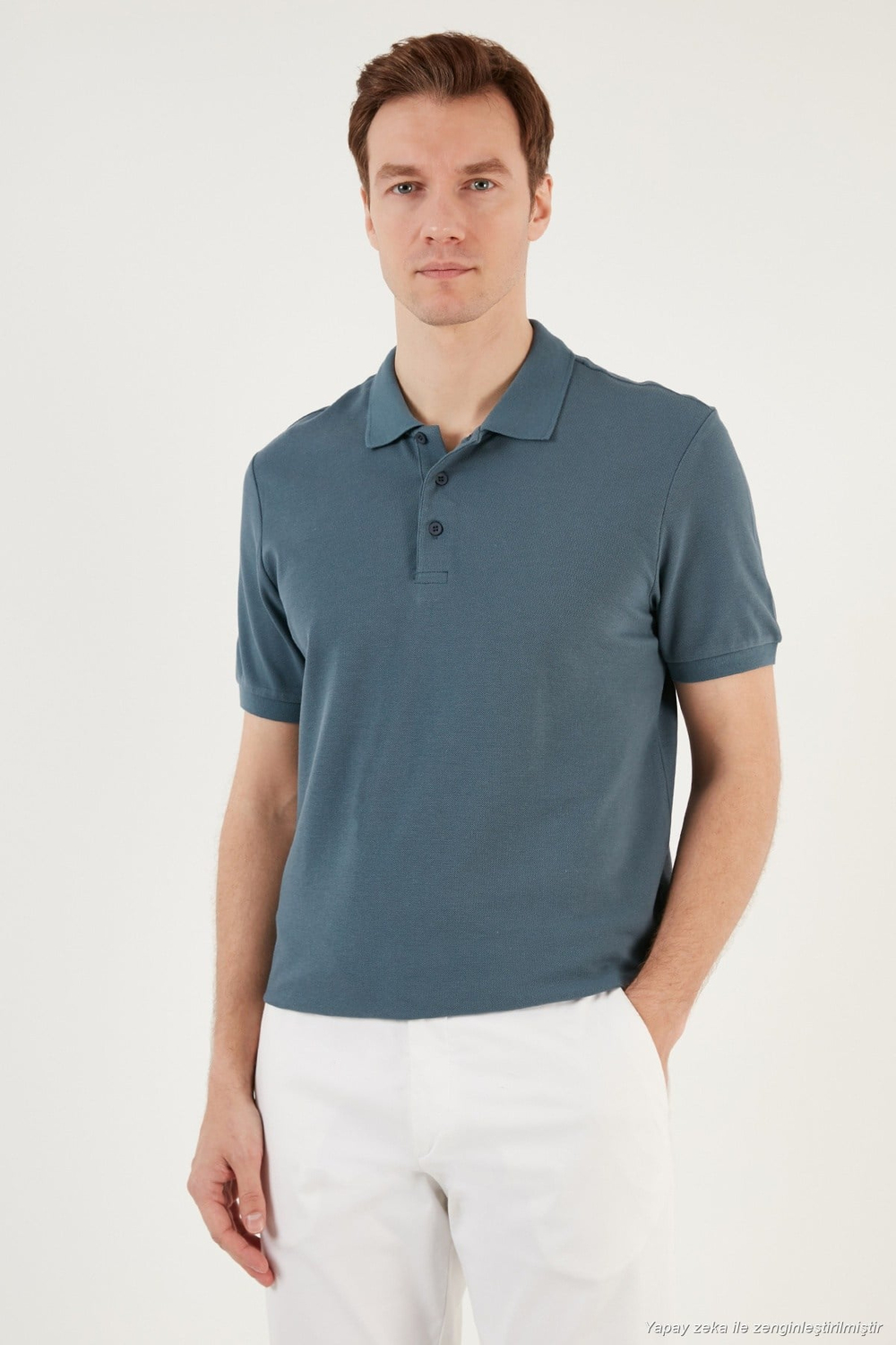 Pamuklu Regular Fit Düğmeli Polo Yaka 3lü Paket Erkek T Shirt 5902127S3 Petrol-Gri Melanj-Beyaz
