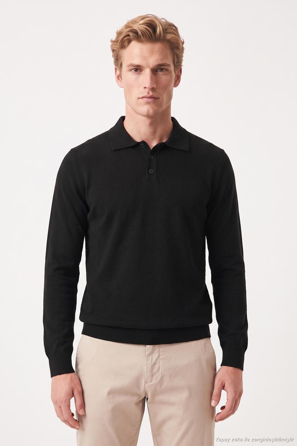 Pamuklu Regular Fit Düğmeli Uzun Kollu Erkek Polo 7024733 SİYAH