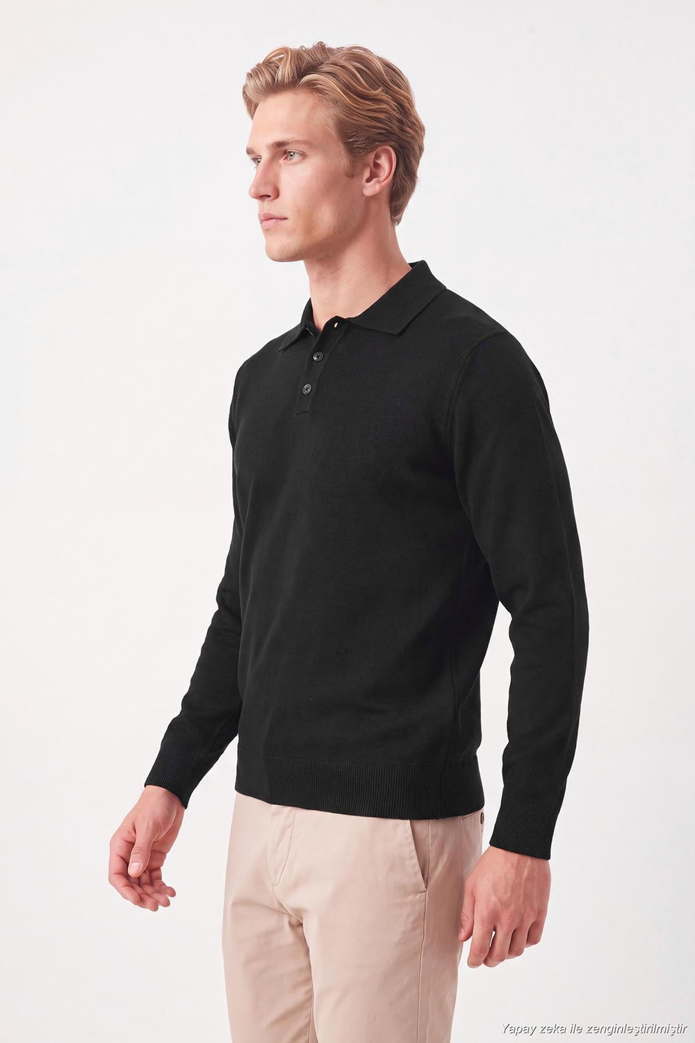 Pamuklu Regular Fit Düğmeli Uzun Kollu Erkek Polo 7024733 SİYAH