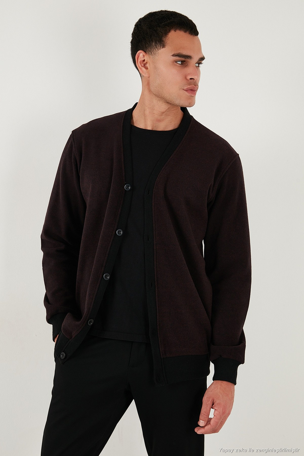 Pamuklu Regular Fit Düğmeli V Yaka Erkek Hırka 456205 BORDO