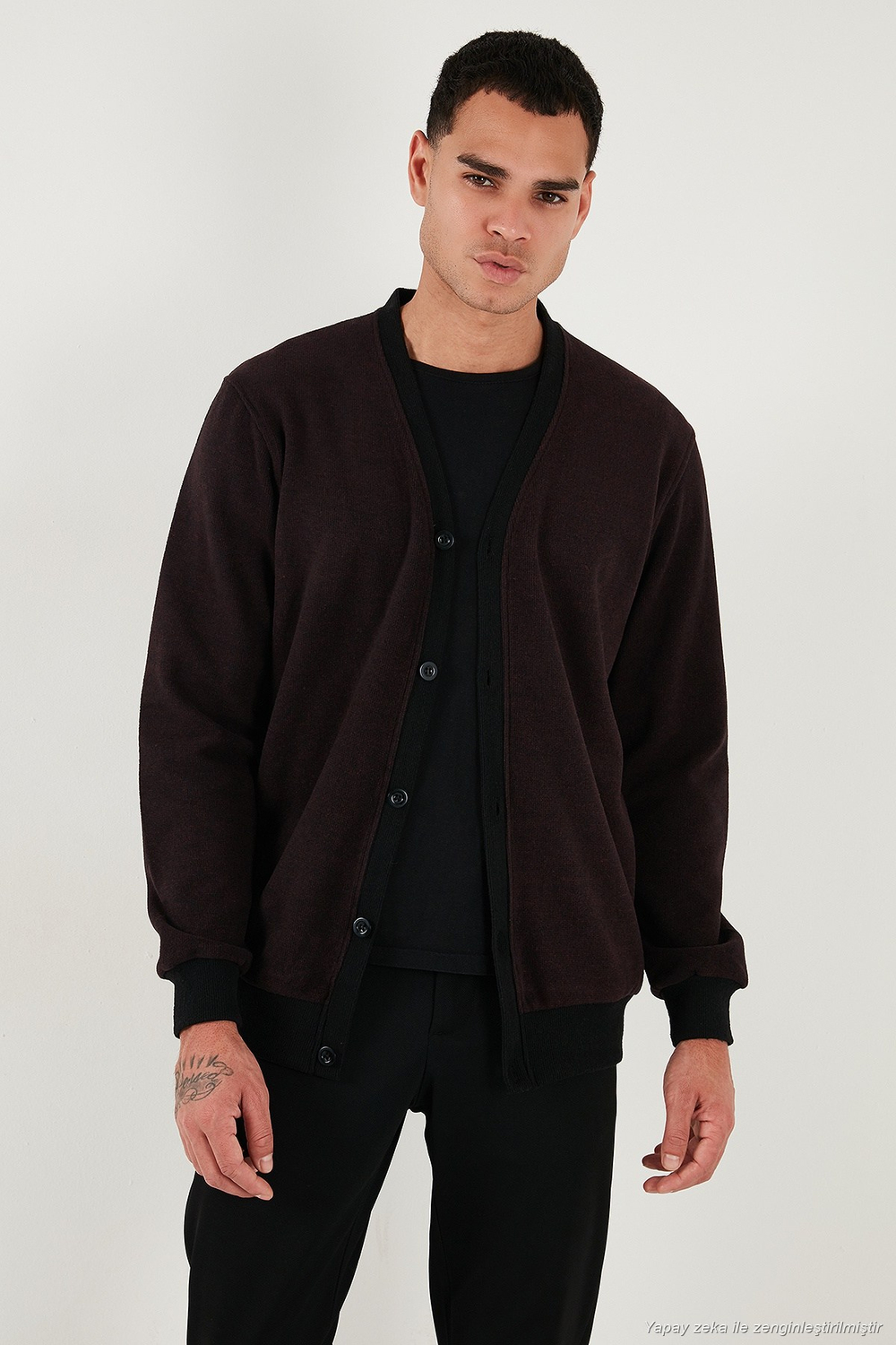 Pamuklu Regular Fit Düğmeli V Yaka Erkek Hırka 456205 BORDO