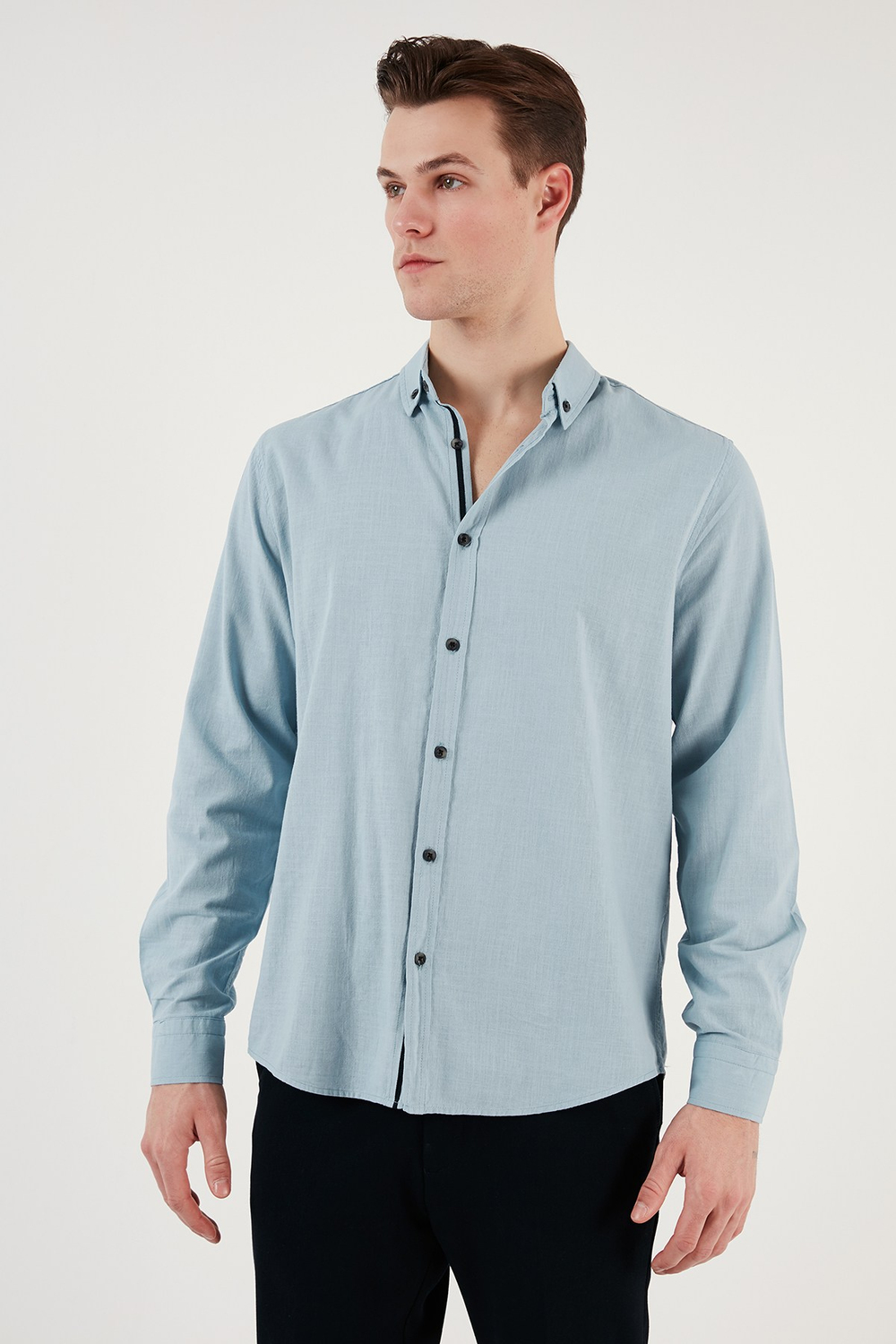 Pamuklu Regular Fit Düğmeli Yaka Erkek Gömlek CF20S111871 AQUA