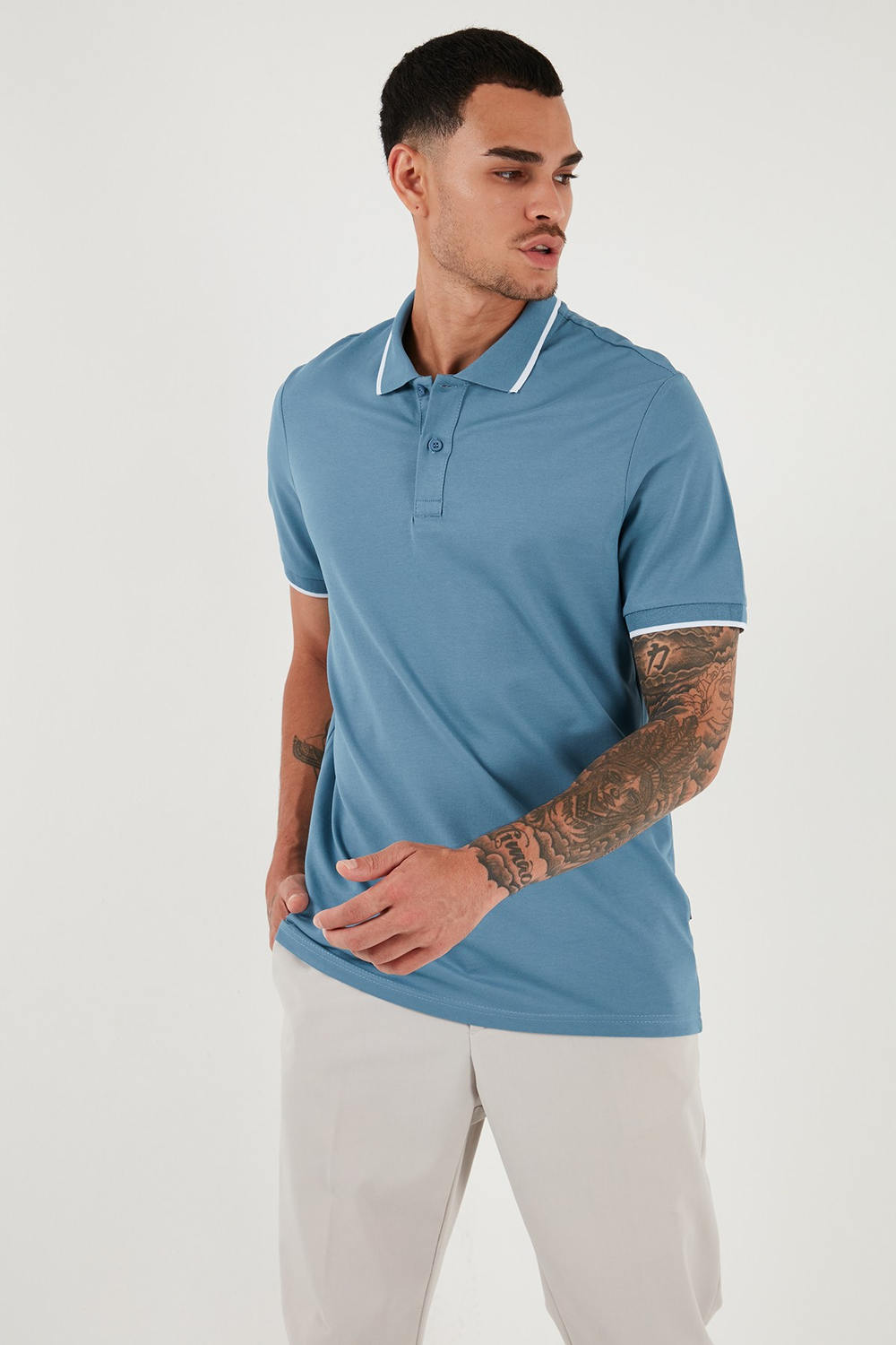 Pamuklu Regular Fit Erkek Polo Yaka T Shirt 5902063 AÇIK MAVİ