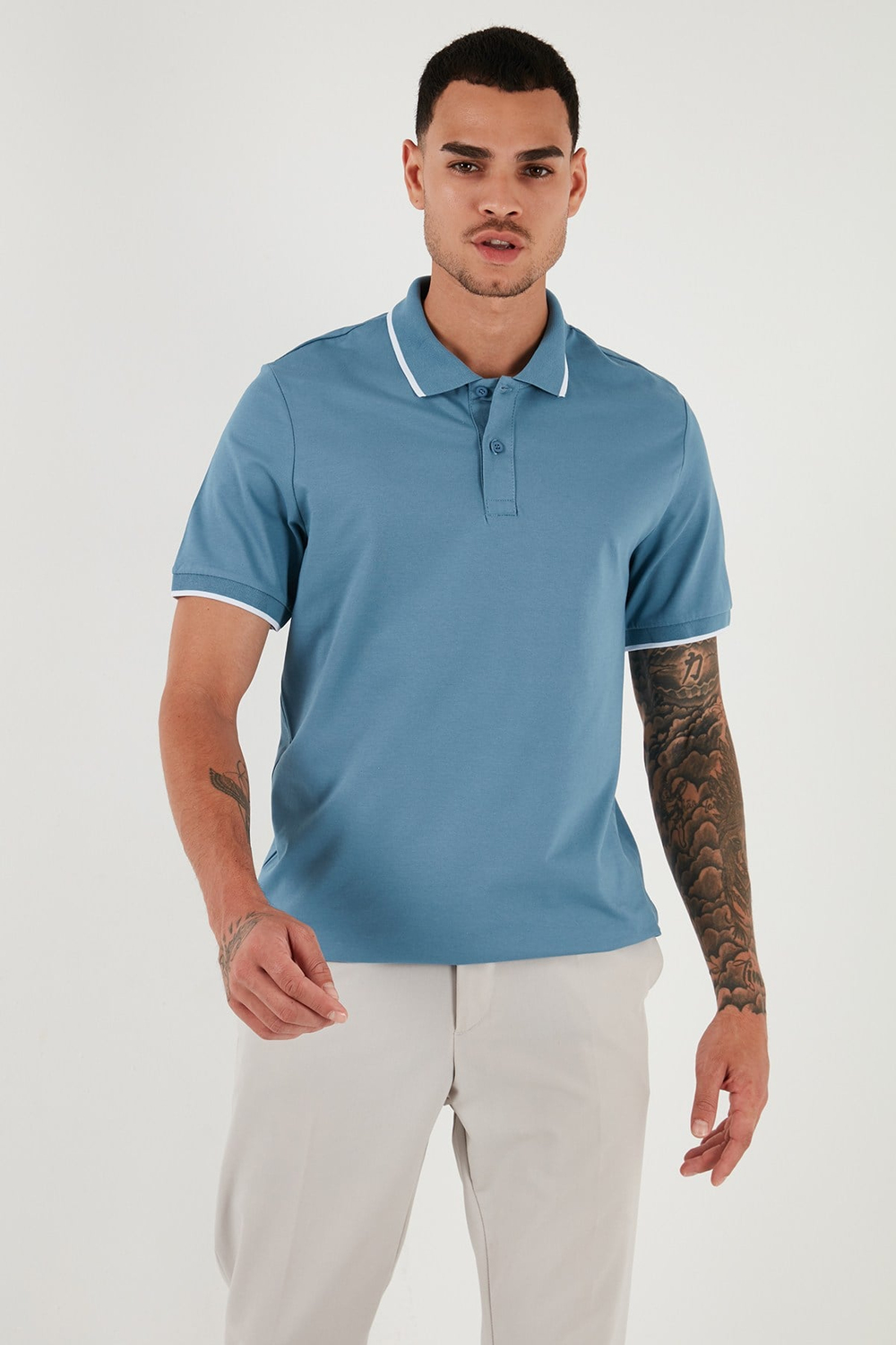 Pamuklu Regular Fit Erkek Polo Yaka T Shirt 5902063 AÇIK MAVİ