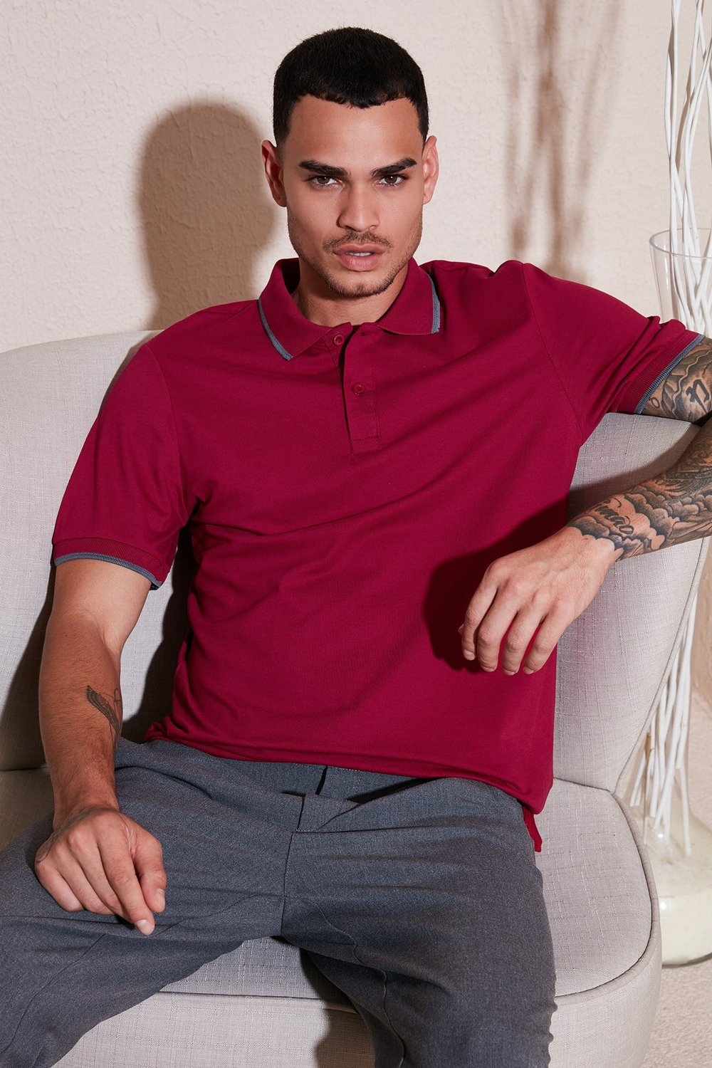 Pamuklu Regular Fit Erkek Polo Yaka T Shirt 5902063 BORDO