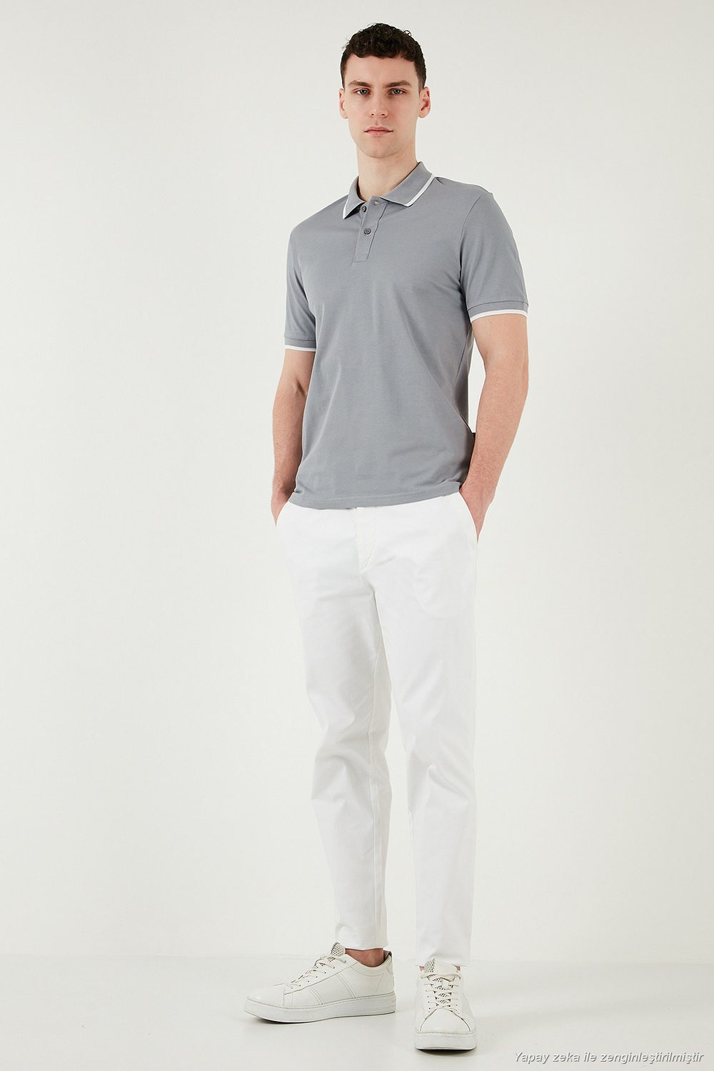 Pamuklu Regular Fit Erkek Polo Yaka T Shirt 5902063 Açık Gri-Ekru