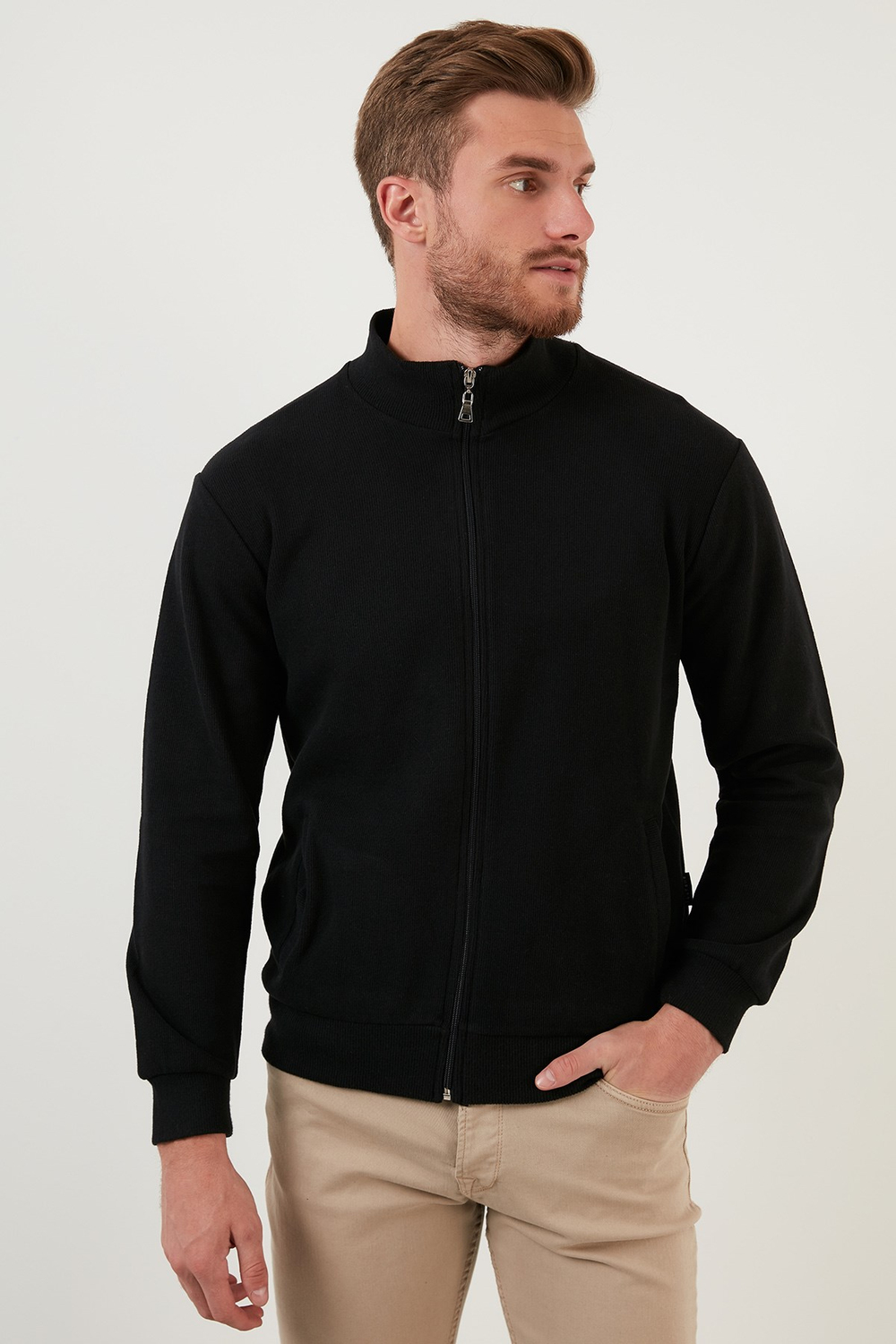 Pamuklu Regular Fit Fermuarlı Dik Yaka Erkek Hırka 4562103W4 SİYAH