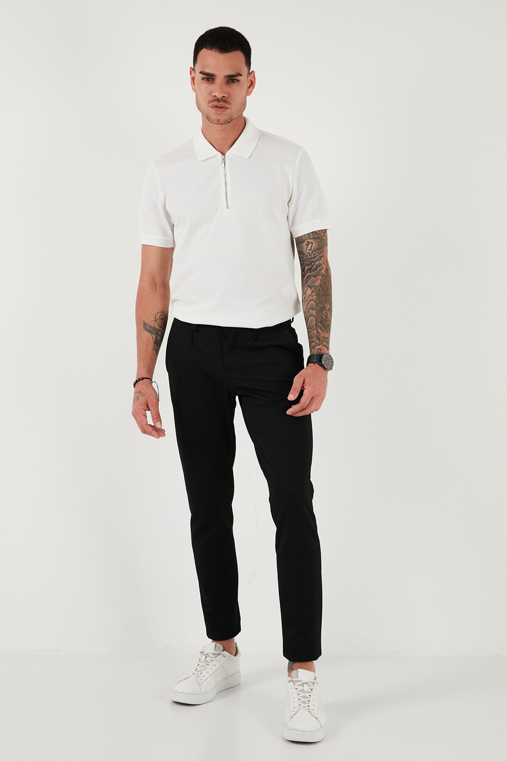 Pamuklu Regular Fit Fermuarlı Erkek Polo Yaka T Shirt 5902915 BEYAZ
