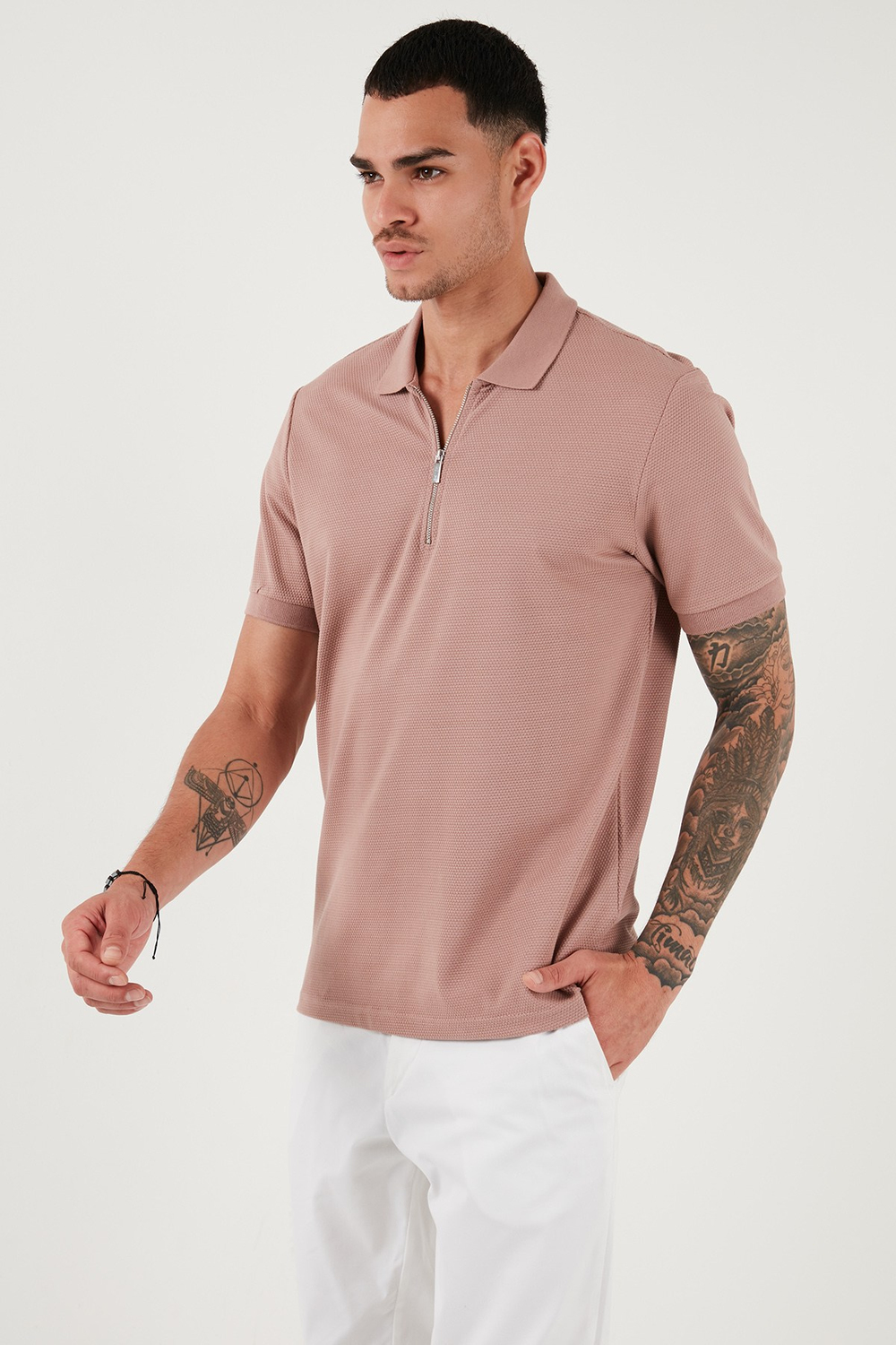 Pamuklu Regular Fit Fermuarlı Erkek Polo Yaka T Shirt 5902915 PUDRA