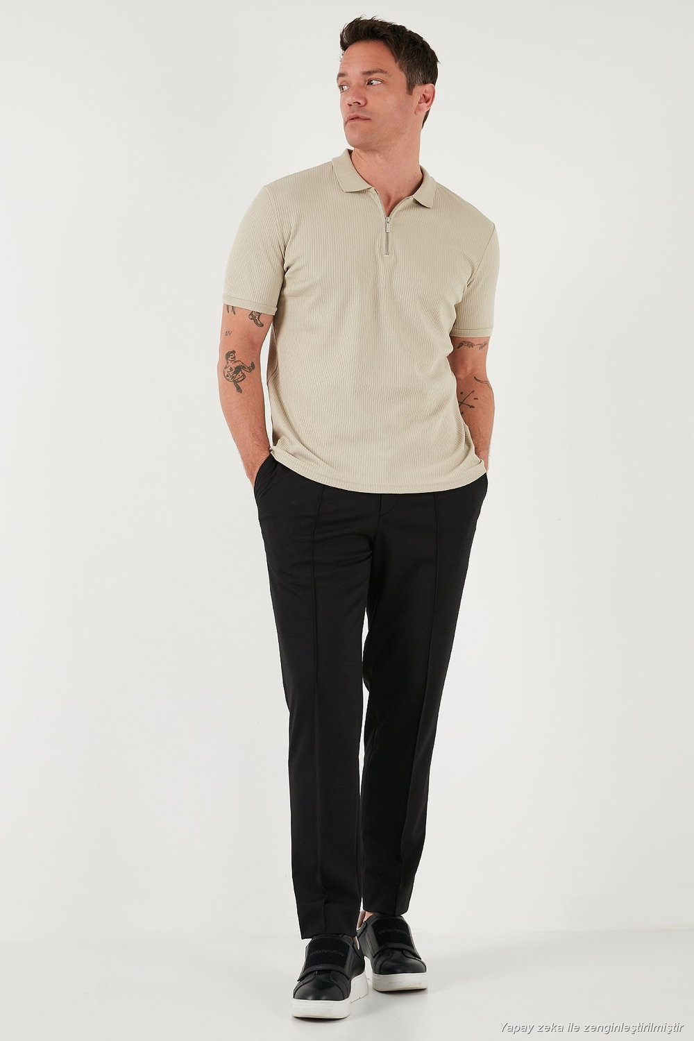 Pamuklu Regular Fit Fermuarlı Erkek Polo Yaka T Shirt 5902738 VİZON