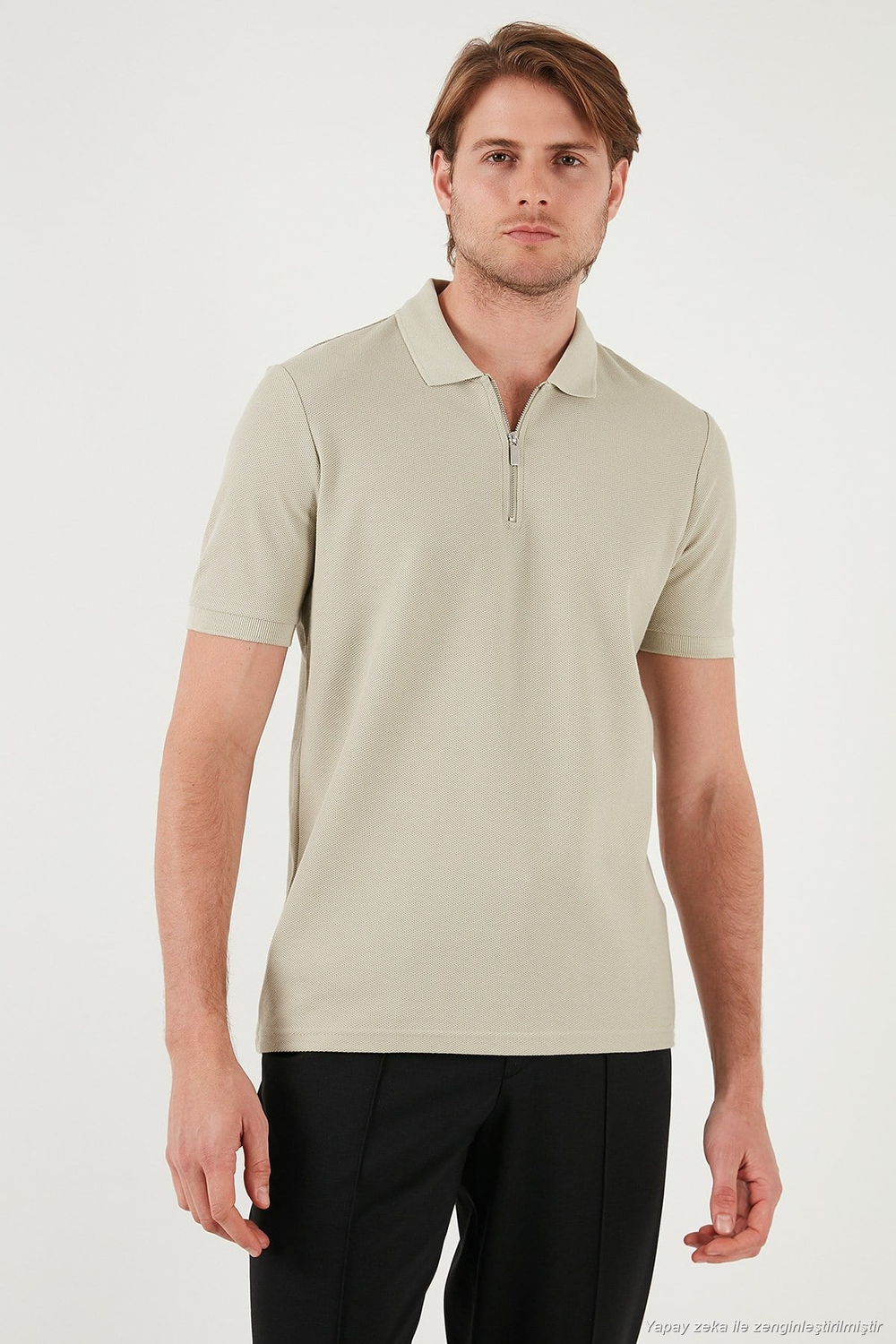 Pamuklu Regular Fit Fermuarlı Erkek Polo Yaka T Shirt 5902434 TAŞ