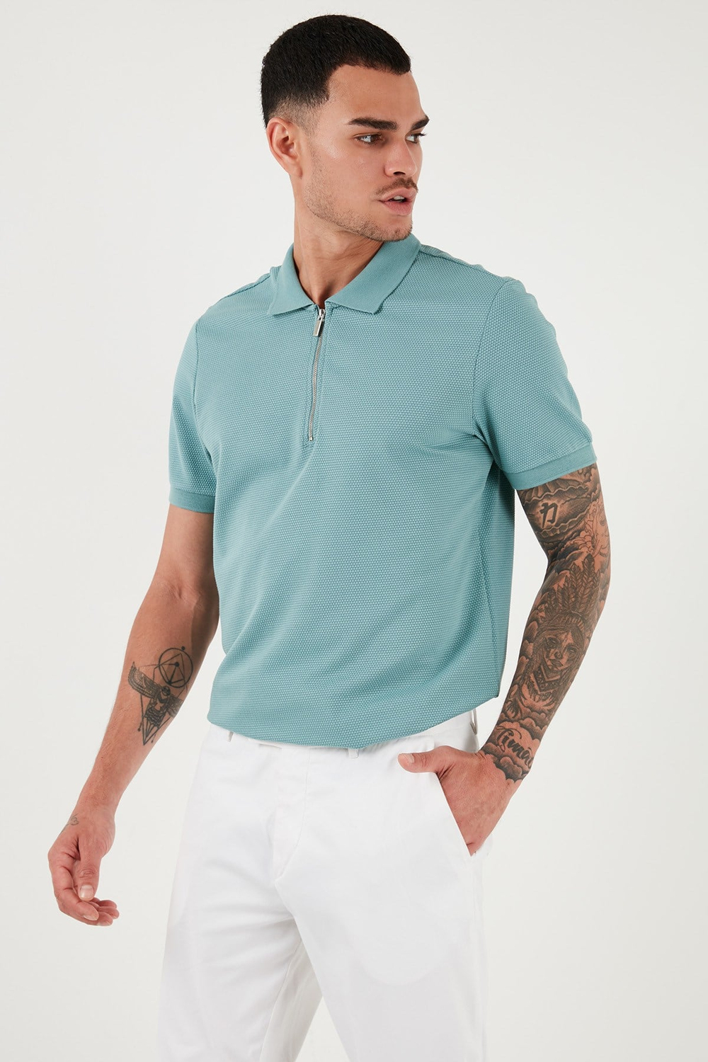 Pamuklu Regular Fit Fermuarlı Erkek Polo Yaka T Shirt 5902915 MAVİ